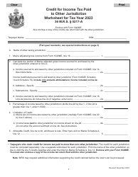Document preview: Credit for Income Tax Paid to Other Jurisdiction Worksheet - Maine, 2023