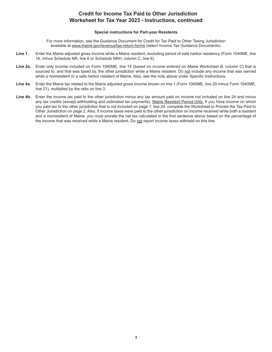Credit for Income Tax Paid to Other Jurisdiction Worksheet - Maine, Page 3