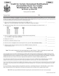 Document preview: Credit for Certain Homestead Modifications (Accessable Home Tax Credit) Worksheet - Maine, 2023