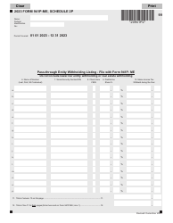 Document preview: Form 941P-ME Schedule 2P Pass-Through Entity Withholding Listing - Maine, 2023