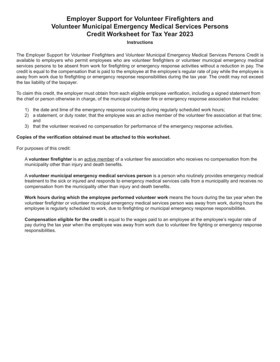Employer Support for Volunteer Firefighters and Volunteer Municipal Emergency Medical Services Persons Credit Worksheet - Maine, Page 2