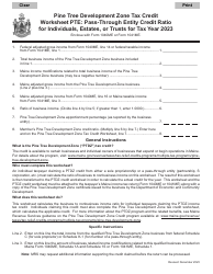 Document preview: Worksheet PTE Pine Tree Development Zone Tax Credit Worksheet - Pass-Through Entity Credit Ratio for Individuals, Estates, or Trusts - Maine, 2023