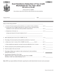 Document preview: Dual Residence Reduction of Tax Credit Worksheet - Maine, 2023