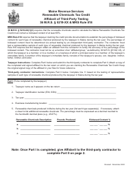 Renewable Chemicals Tax Credit Affidavit of Third-Party Testing - Maine