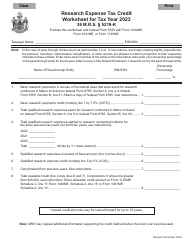 Document preview: Research Expense Tax Credit Worksheet - Maine, 2023