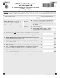 Document preview: Student Loan Repayment Tax Credit Worksheet for Maine Resident & Part-Year Resident Individuals - Maine, 2023