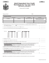 Document preview: Adult Dependent Care Credit Worksheet - Maine, 2023