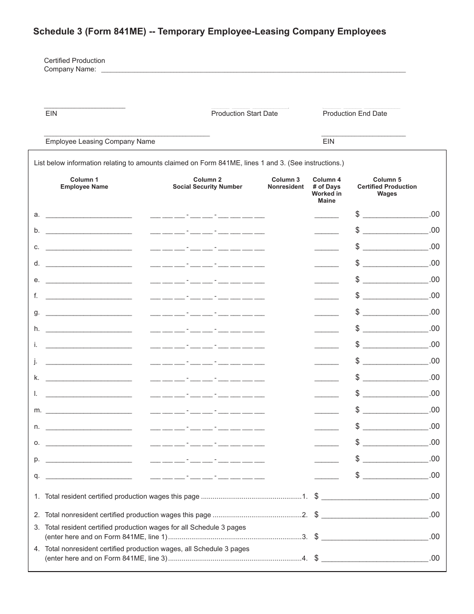 Form 841ME Certified Visual Media Production Wage Reimbursement Application - Maine, Page 3