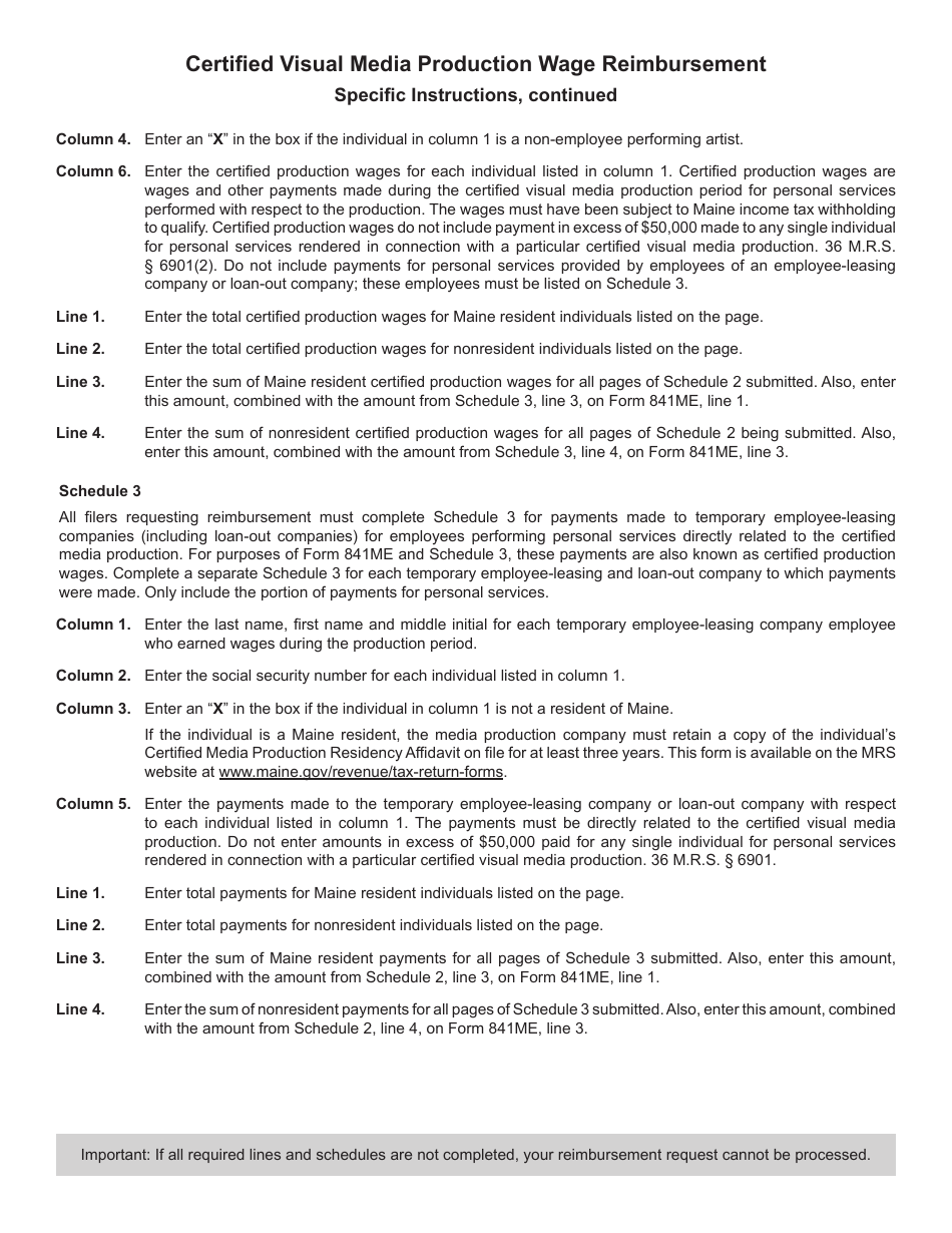 Form 841ME Certified Visual Media Production Wage Reimbursement Application - Maine, Page 5
