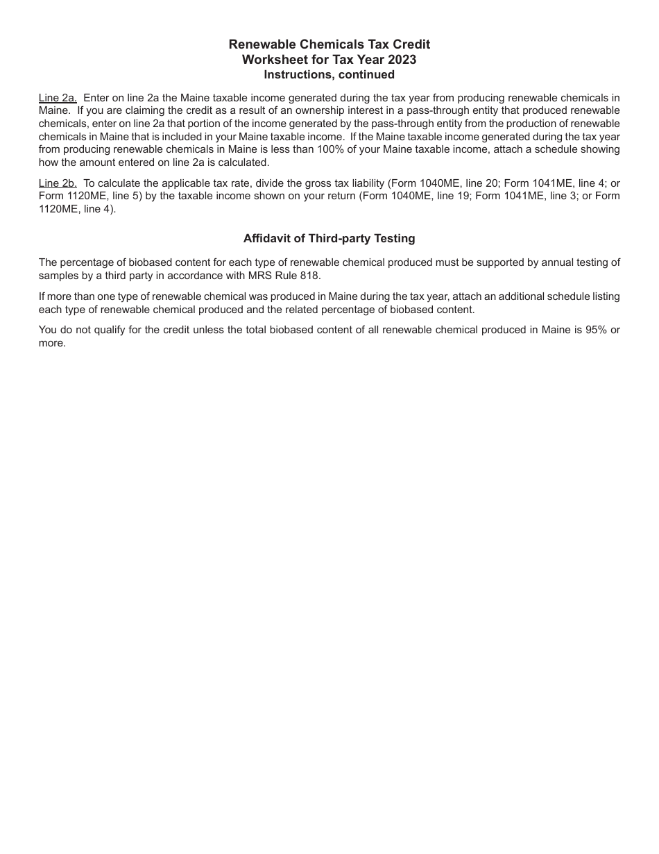 Renewable Chemicals Tax Credit Worksheet - Maine, Page 4
