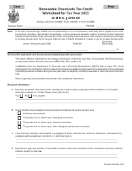 Document preview: Renewable Chemicals Tax Credit Worksheet - Maine, 2023