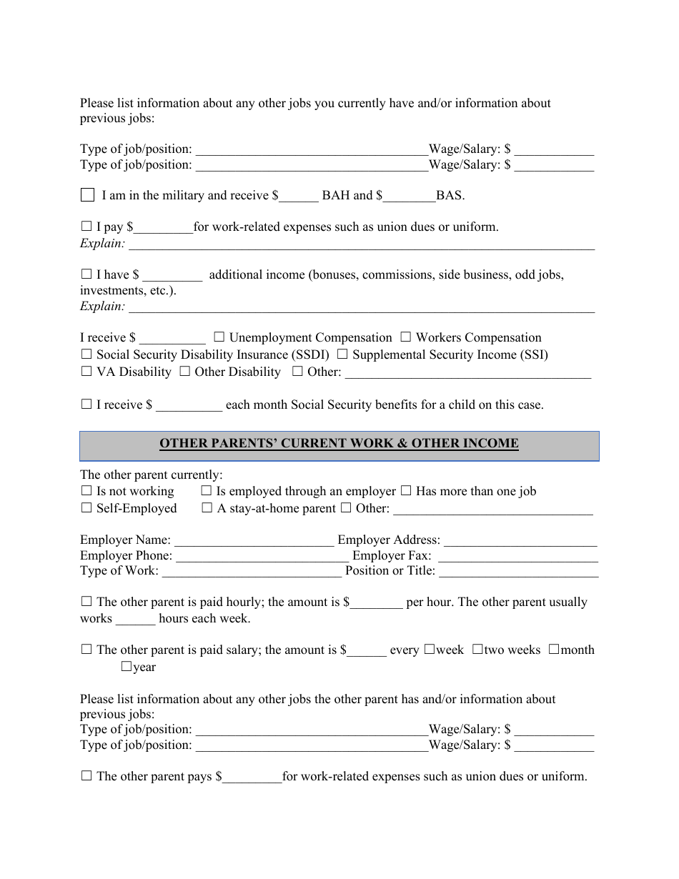 Child Support Domestic Relations Affidavit - Kansas, Page 3