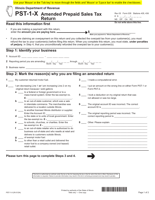 Form PST-1-X (035)  Printable Pdf