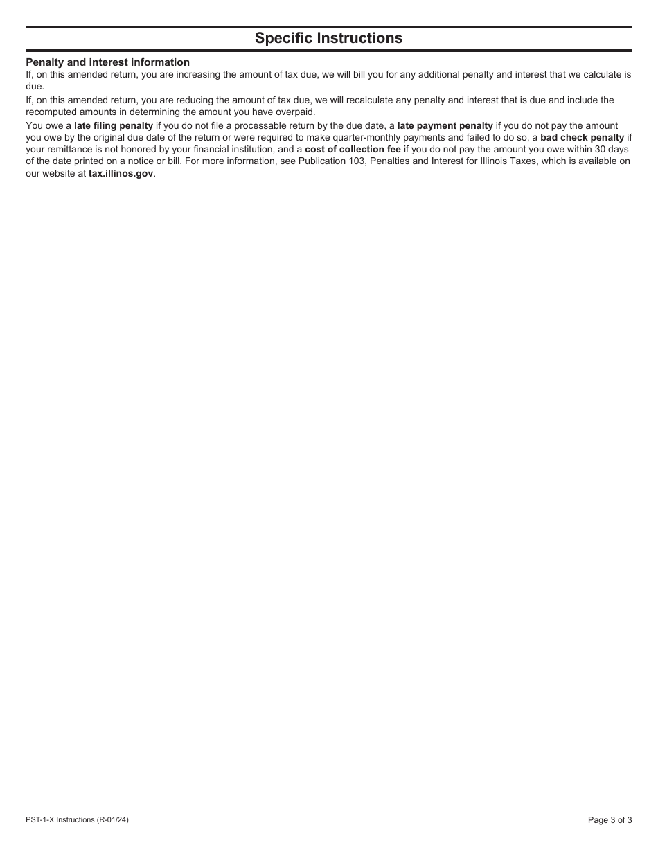 Instructions for Form PST-1-X, 035 Amended Prepaid Sales Tax Return - Illinois, Page 3