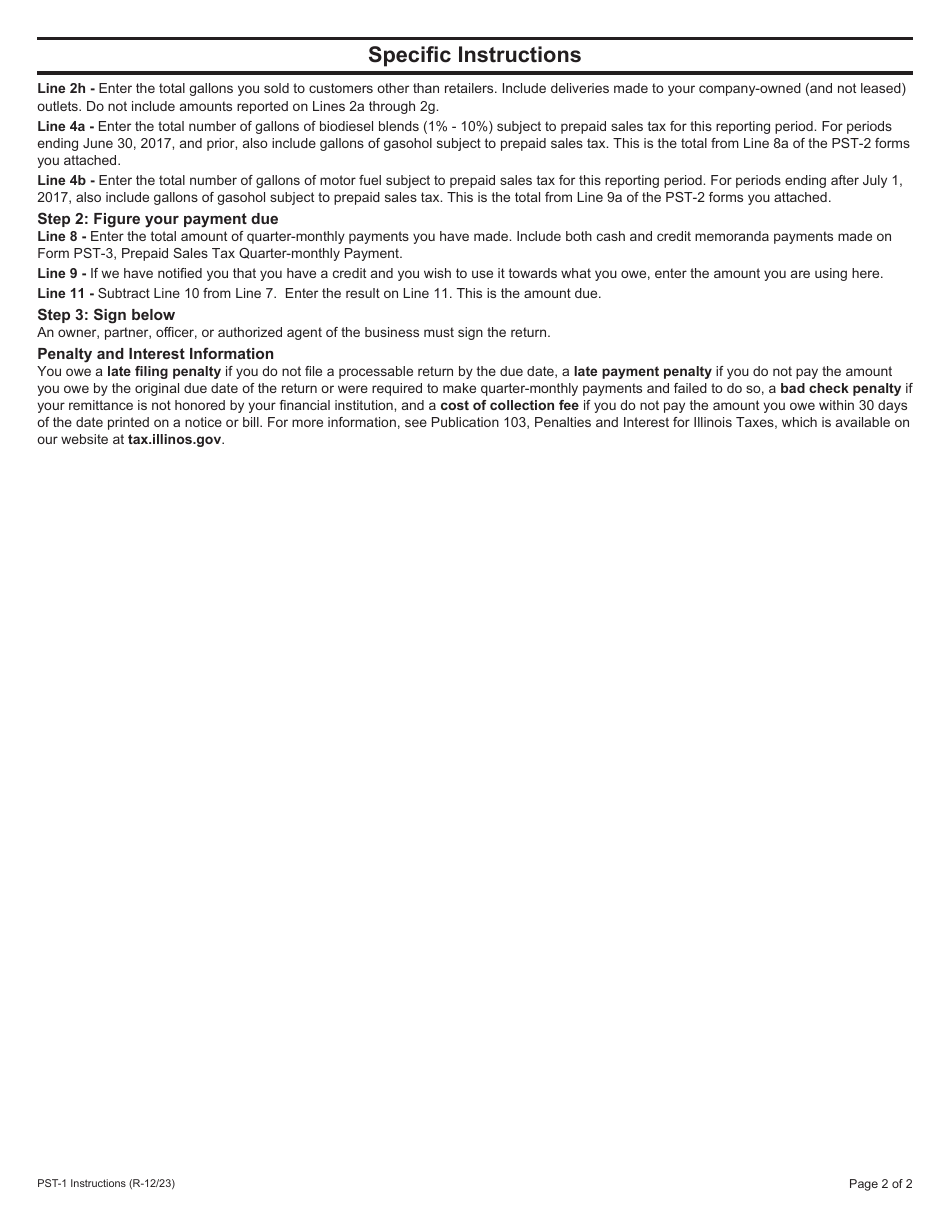 Instructions for Form PST-1, 033 Prepaid Sales Tax Return - Illinois, Page 2