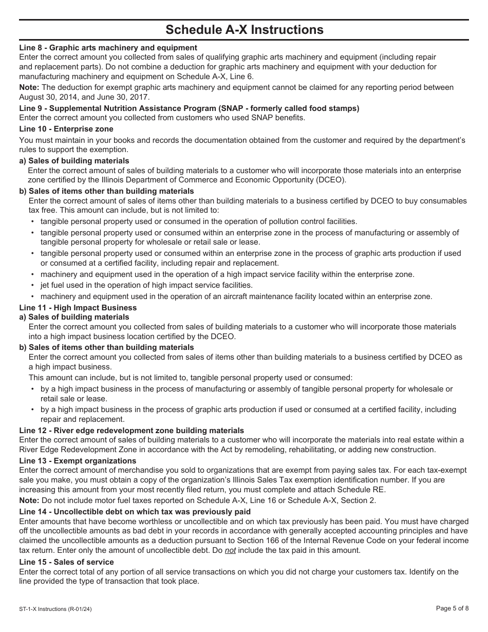 Instructions for Form ST-1-X, 003 Amended Sales and Use Tax and E911 Surcharge Return - Illinois, Page 5