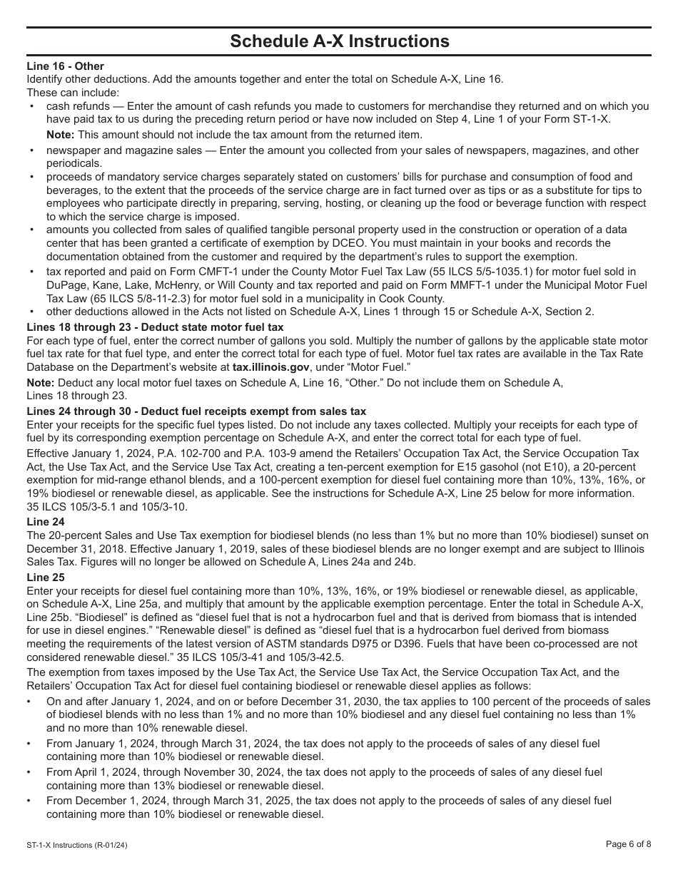 Instructions for Form ST-1-X, 003 Amended Sales and Use Tax and E911 Surcharge Return - Illinois, Page 6