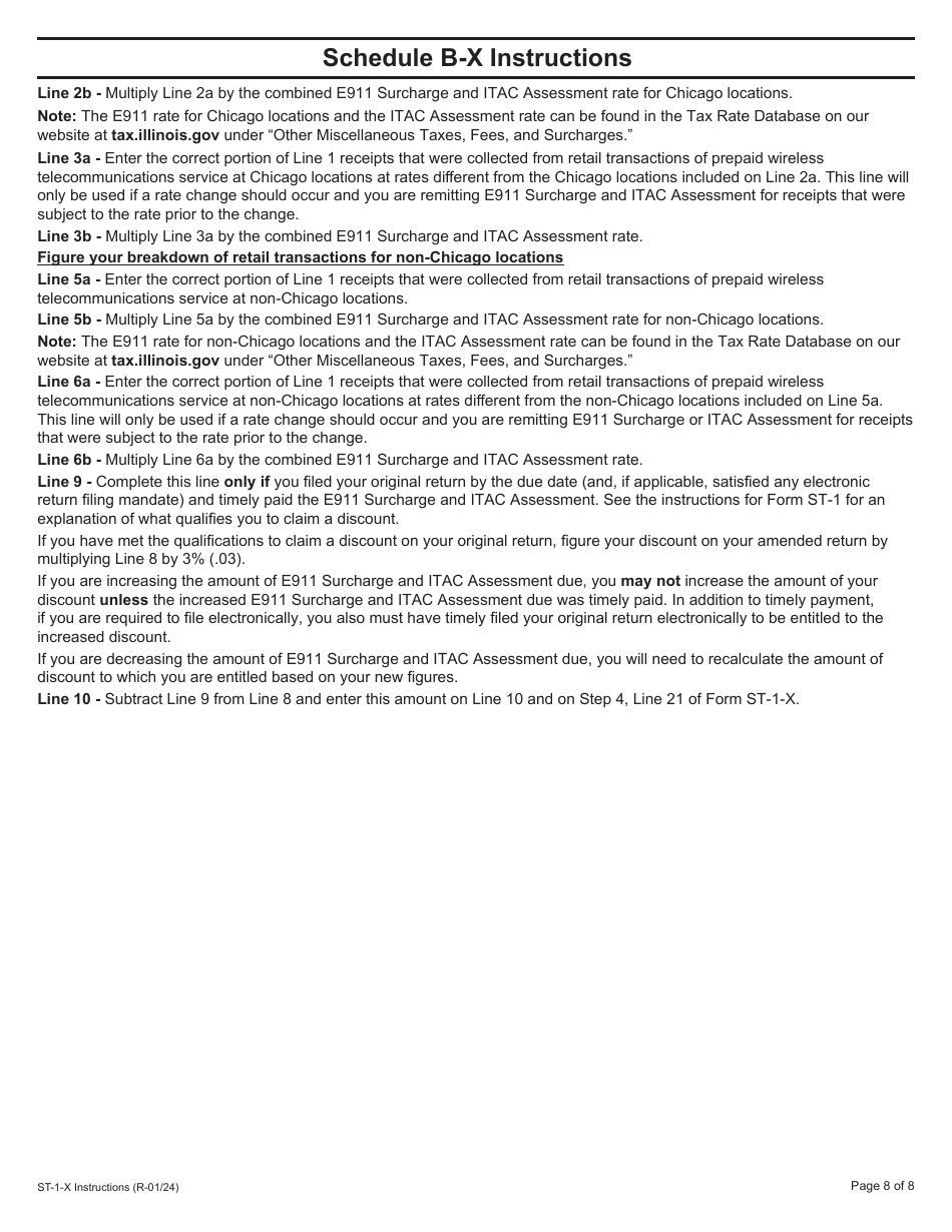 Instructions for Form ST-1-X, 003 Amended Sales and Use Tax and E911 Surcharge Return - Illinois, Page 8