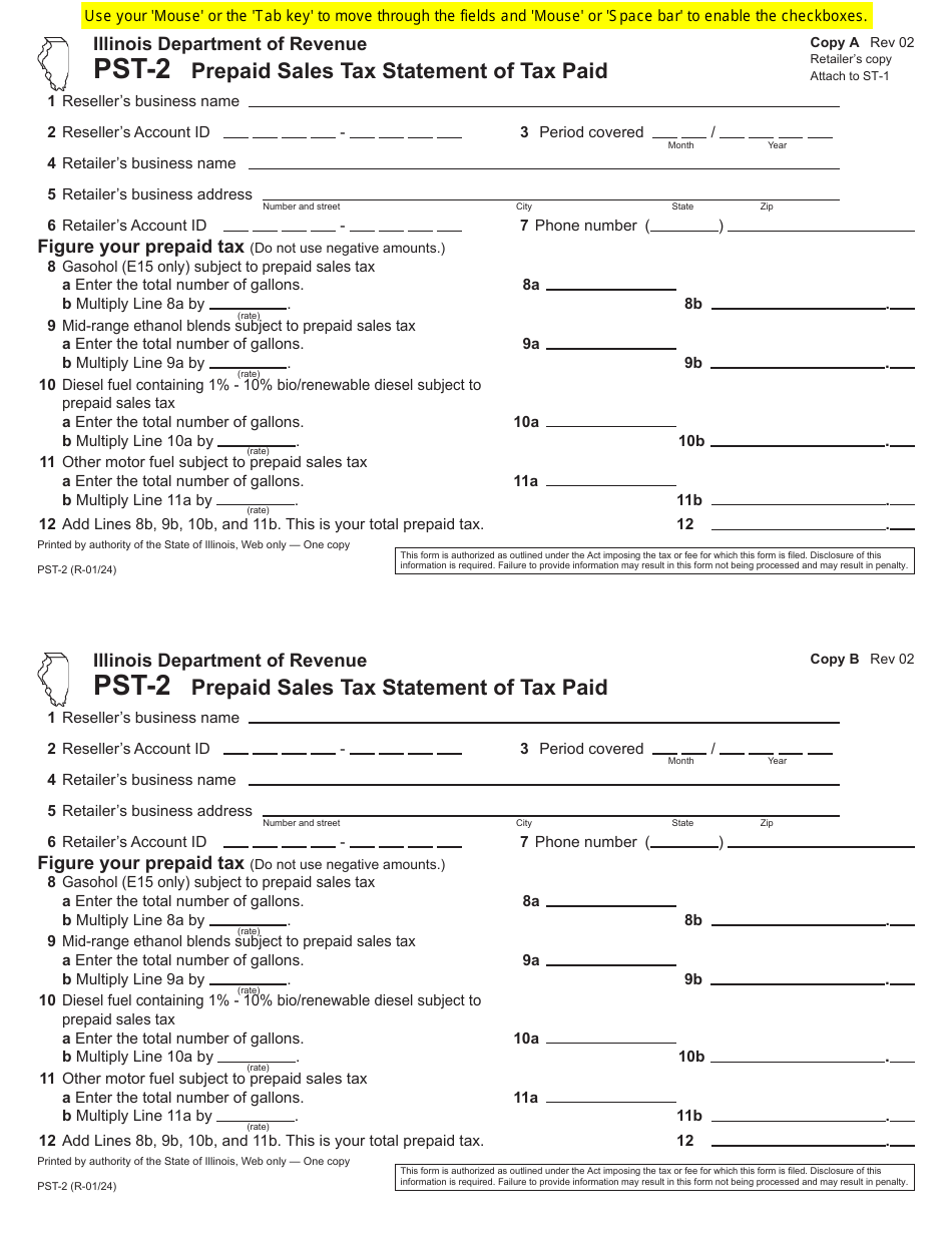 Form PST-2 Prepaid Sales Tax Statement of Tax Paid - Illinois, Page 1