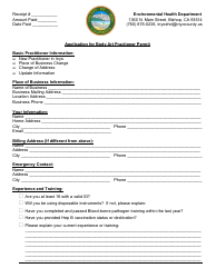Document preview: Application for Body Art Practioner Permit - Inyo County, California