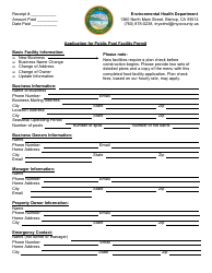 Document preview: Application for Public Pool Facility Permit - Inyo County, California