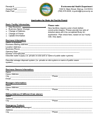 Application for Body Art Facility Permit - Inyo County, California