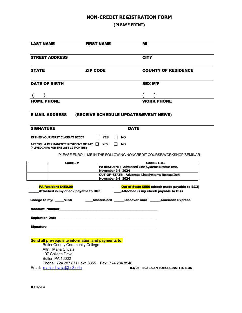 Advanced Line Systems Rescue Non-credit Registration Form - Pennsylvania, Page 4
