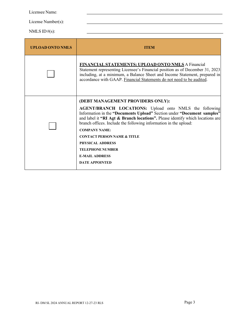 Debt Management and Small Loan Lender Licensees Annual Report - Rhode Island, Page 2