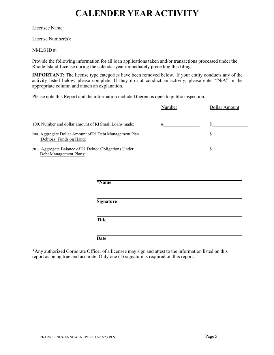 Debt Management and Small Loan Lender Licensees Annual Report - Rhode Island, Page 4