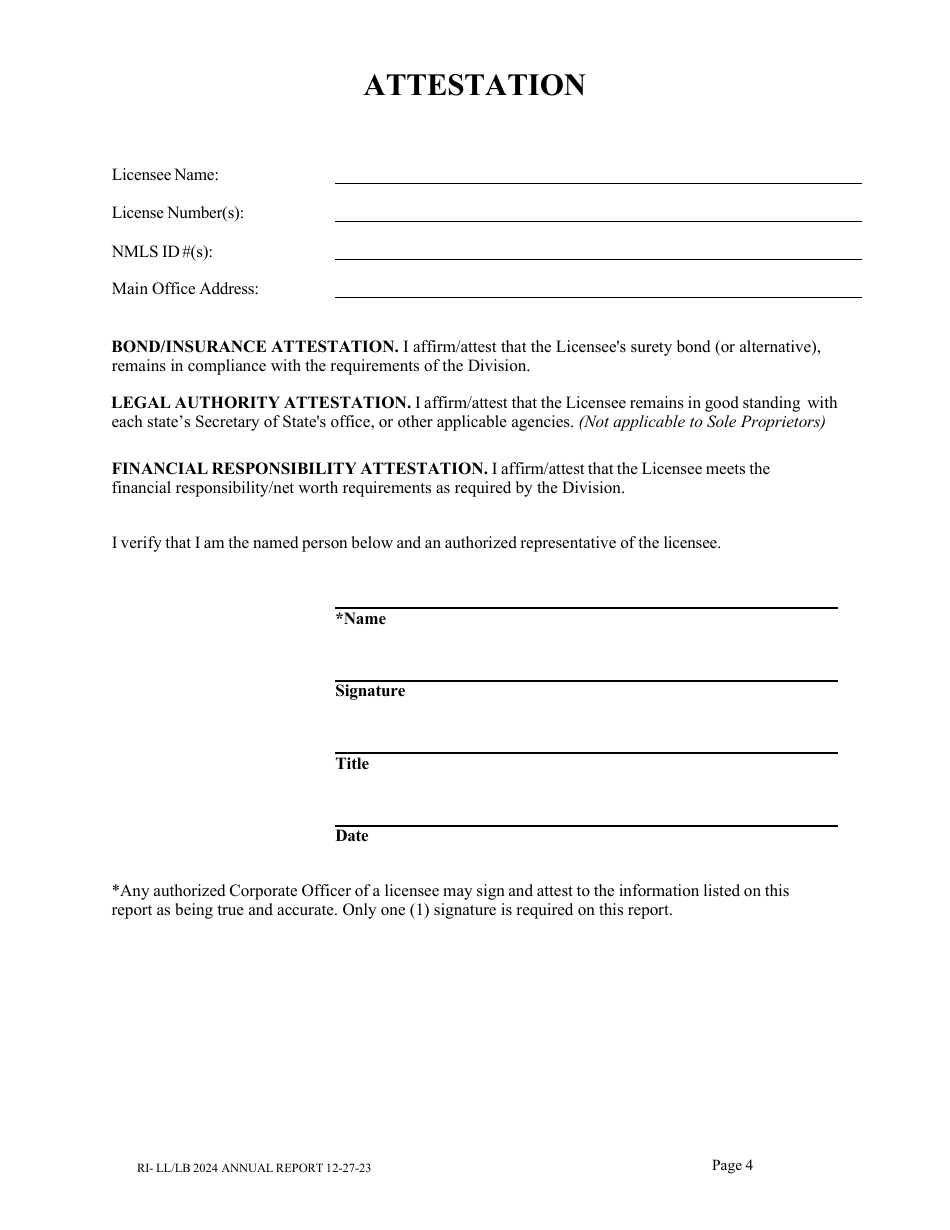 Lender and Loan Broker (Non-mortgage) Licensees Annual Report - Rhode Island, Page 3