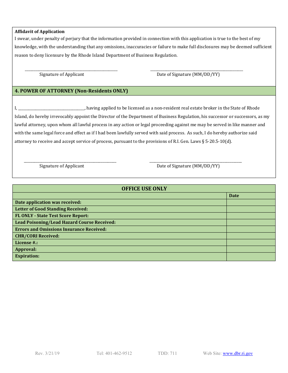 Rhode Island Reciprocal Real Estate Broker Application Fill Out, Sign Online and Download PDF