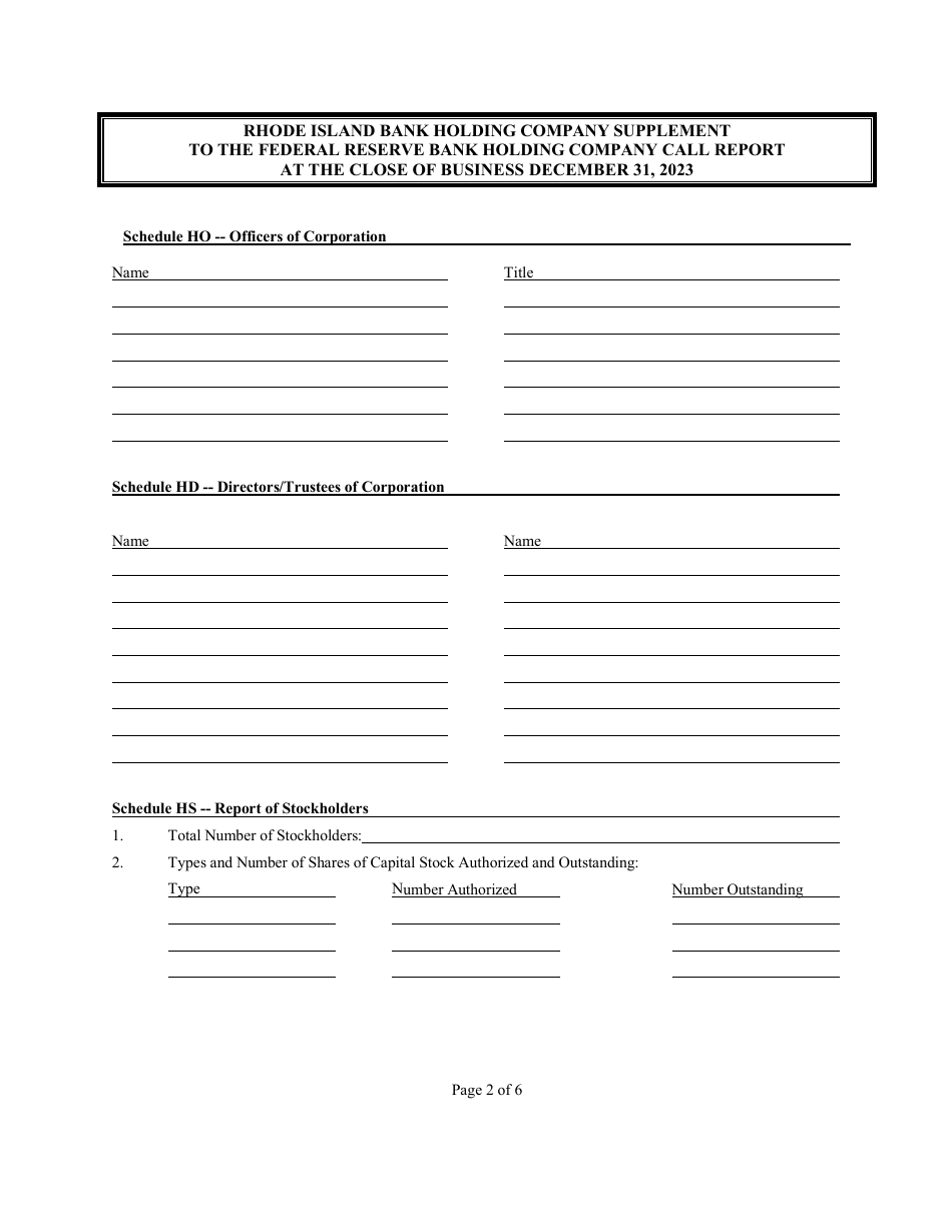 Rhode Island Bank Holding Company Supplement to the Federal Reserve Bank Holding Company Call Report - Rhode Island, Page 2
