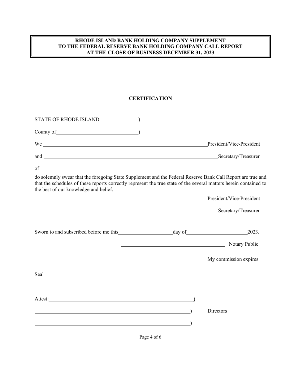 Rhode Island Bank Holding Company Supplement to the Federal Reserve Bank Holding Company Call Report - Rhode Island, Page 4