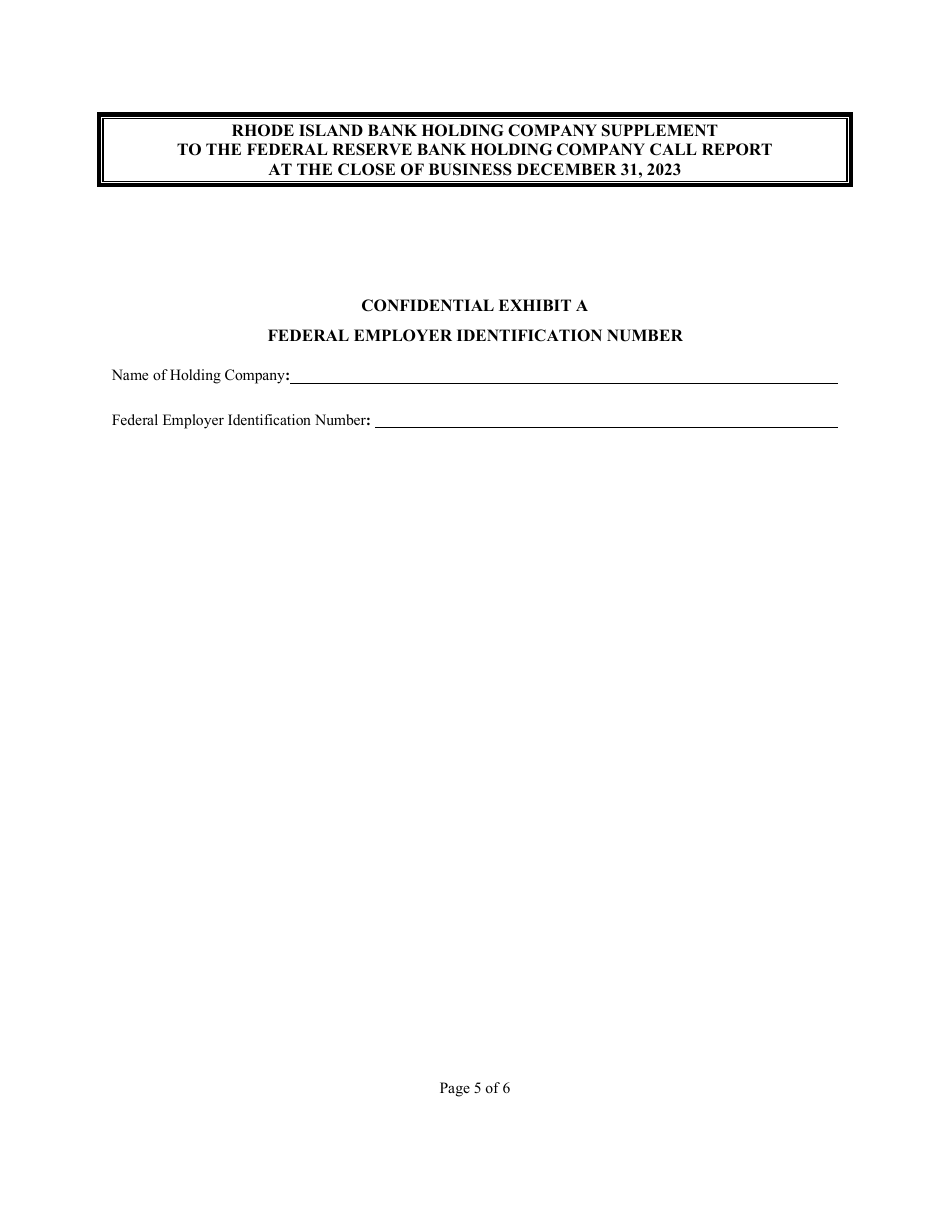 Rhode Island Bank Holding Company Supplement to the Federal Reserve Bank Holding Company Call Report - Rhode Island, Page 5