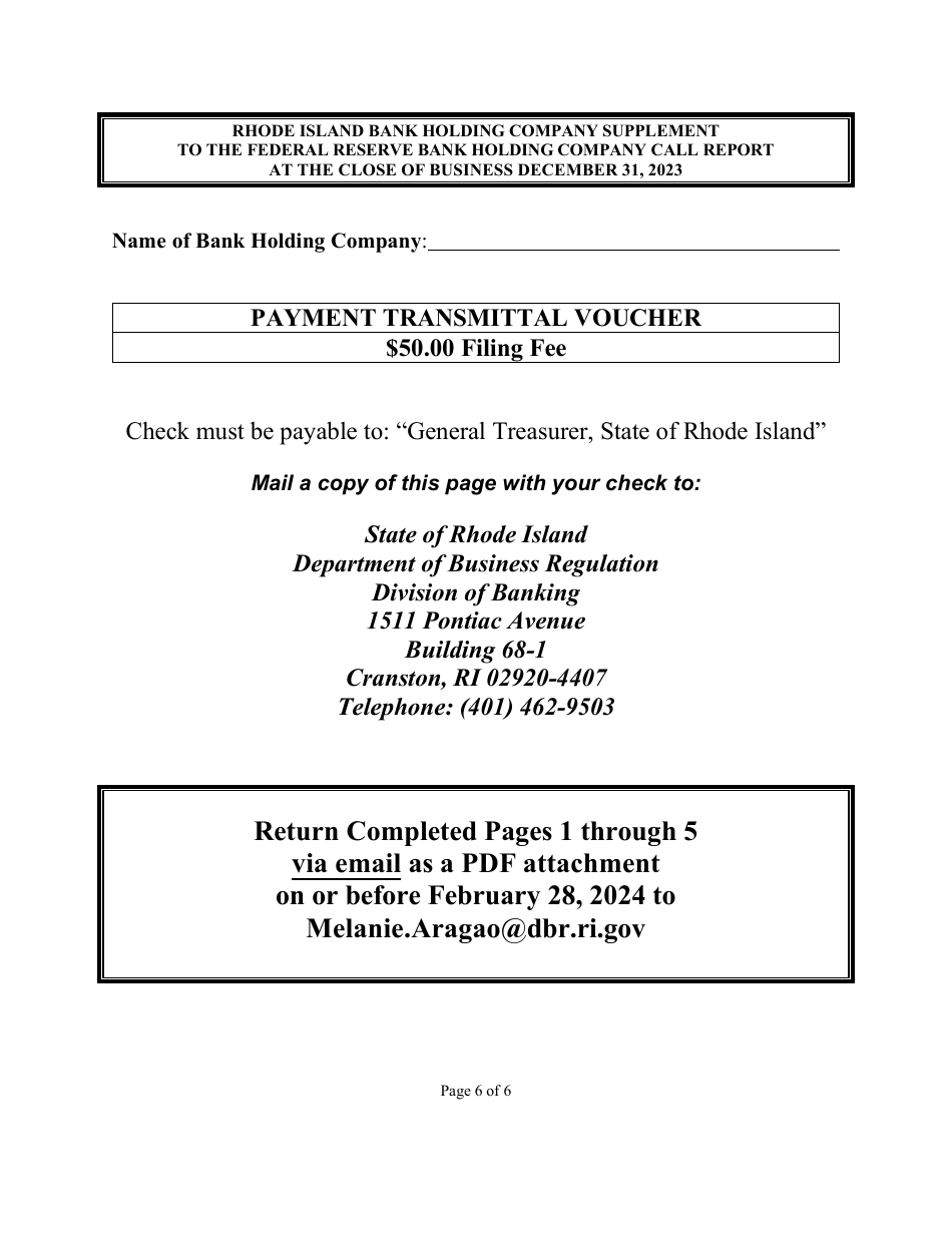 Rhode Island Bank Holding Company Supplement to the Federal Reserve Bank Holding Company Call Report - Rhode Island, Page 6