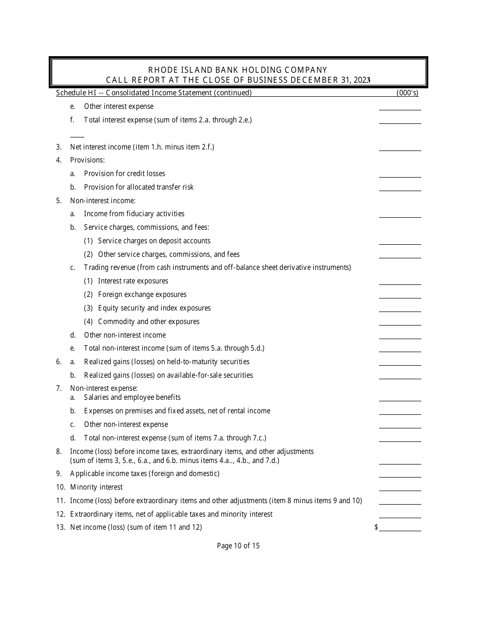 Rhode Island Bank Holding Company Call Report - Rhode Island, Page 10