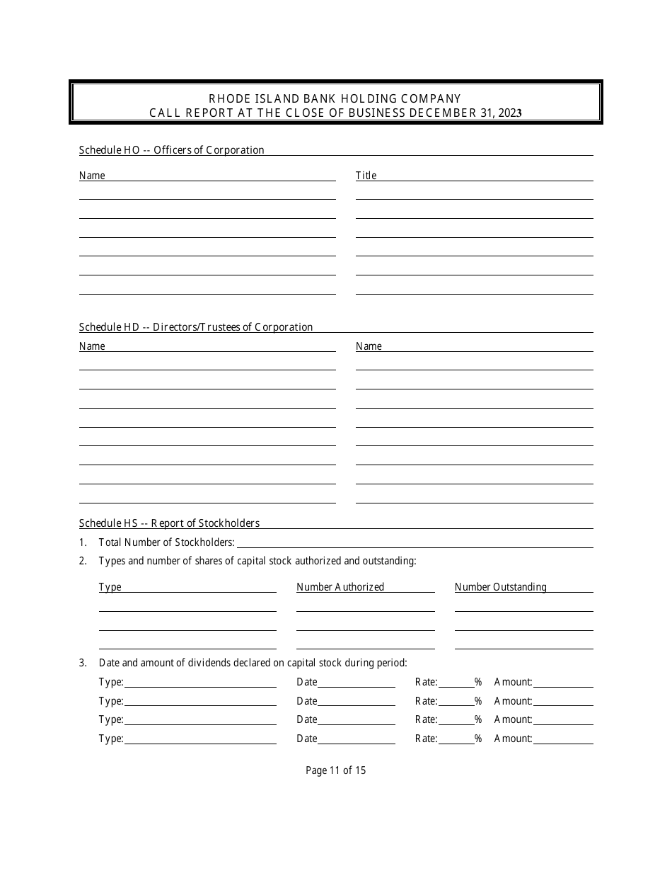 Rhode Island Bank Holding Company Call Report - Rhode Island, Page 11