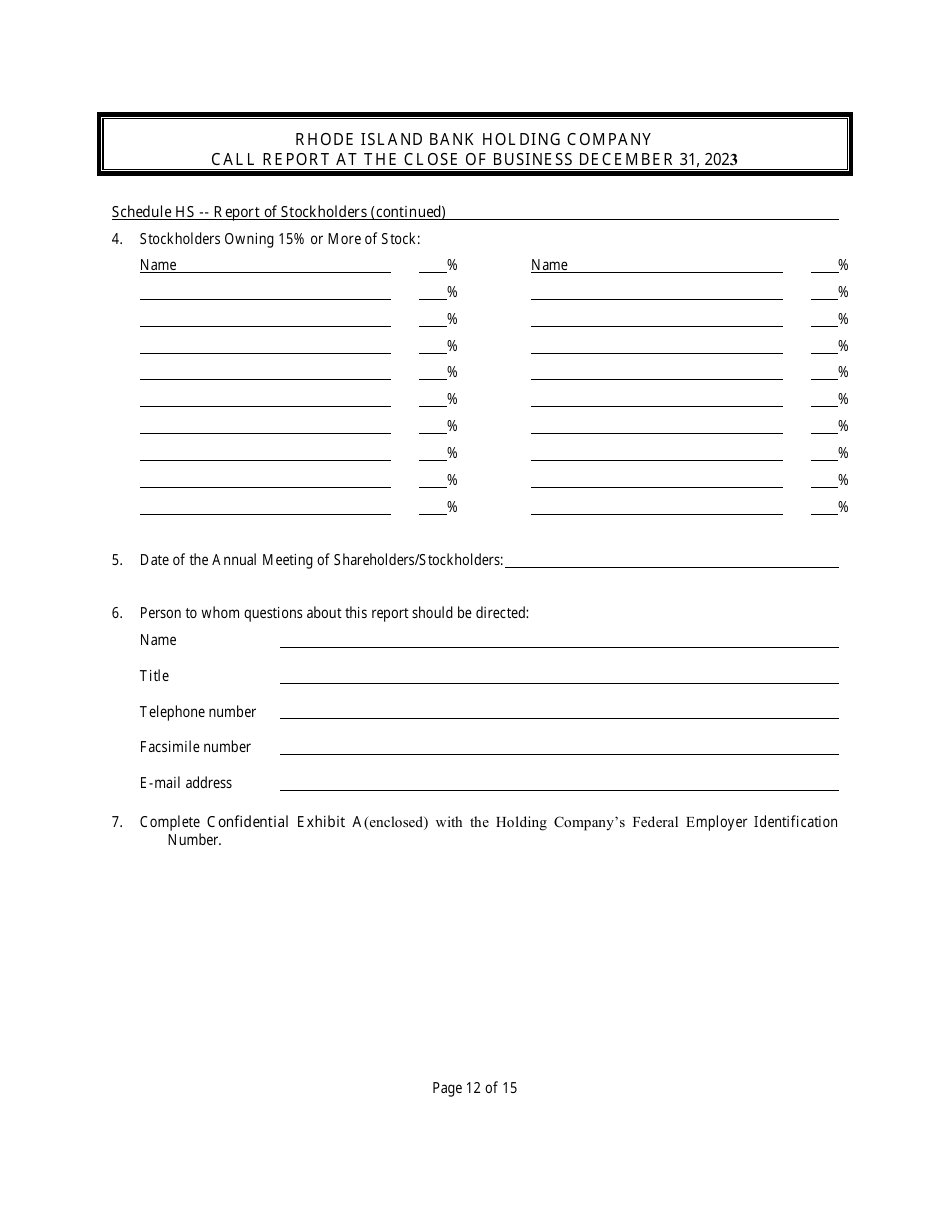 Rhode Island Bank Holding Company Call Report - Rhode Island, Page 12