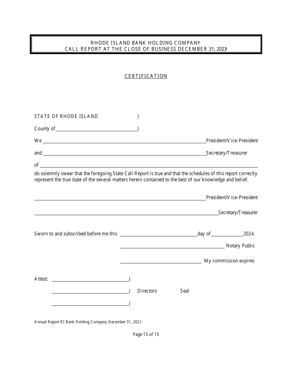 Rhode Island Bank Holding Company Call Report - Rhode Island, Page 13