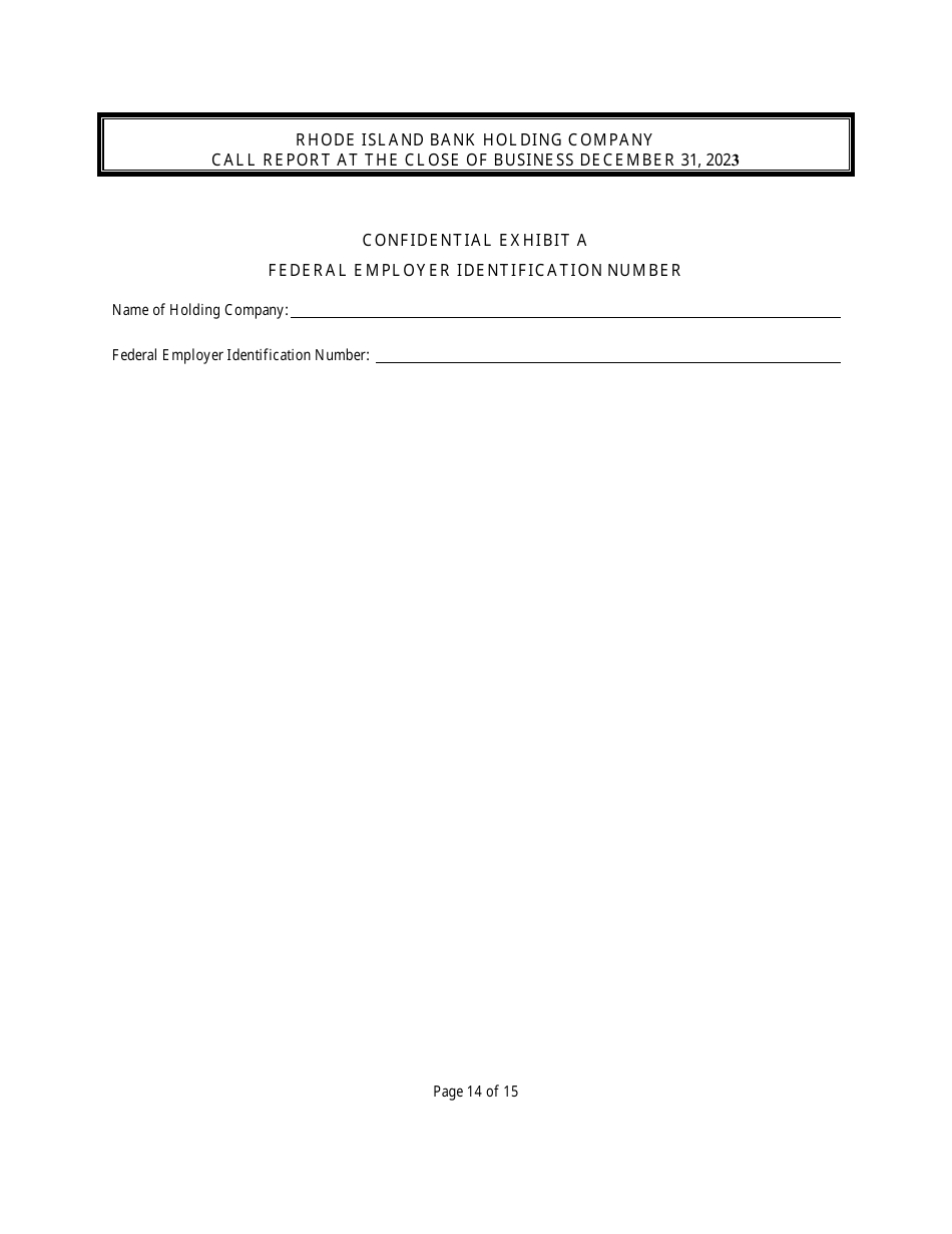 Rhode Island Bank Holding Company Call Report - Rhode Island, Page 14