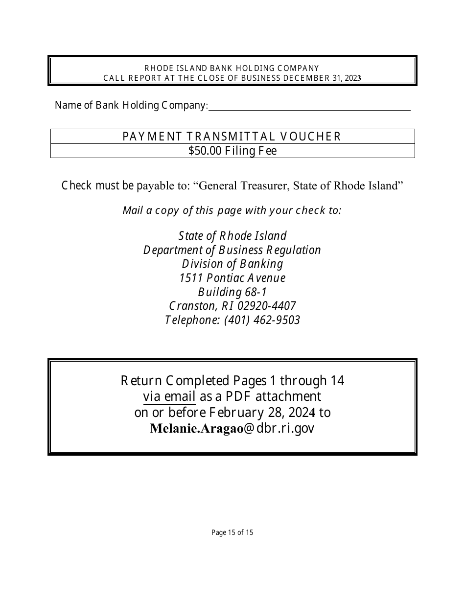 Rhode Island Bank Holding Company Call Report - Rhode Island, Page 15
