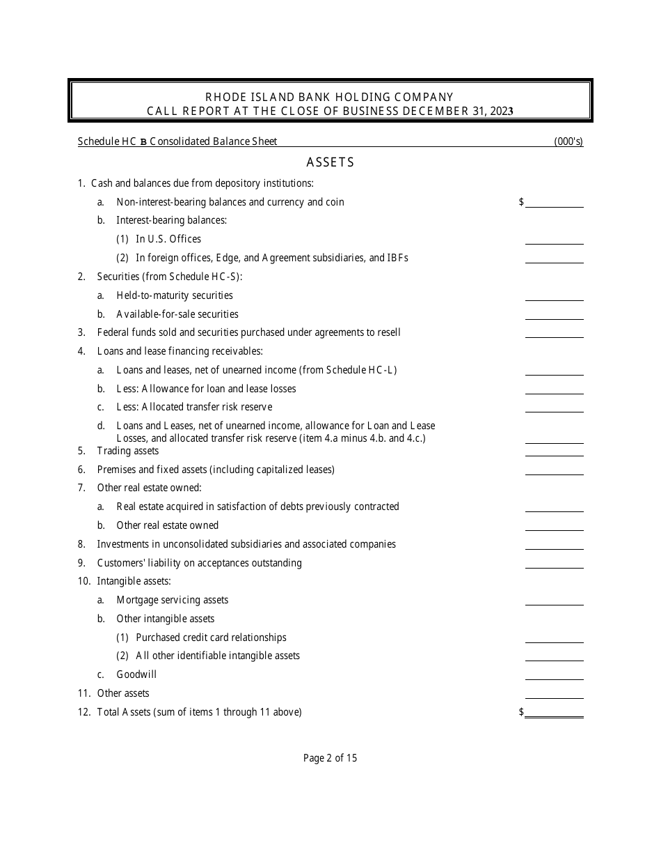 Rhode Island Bank Holding Company Call Report - Rhode Island, Page 2