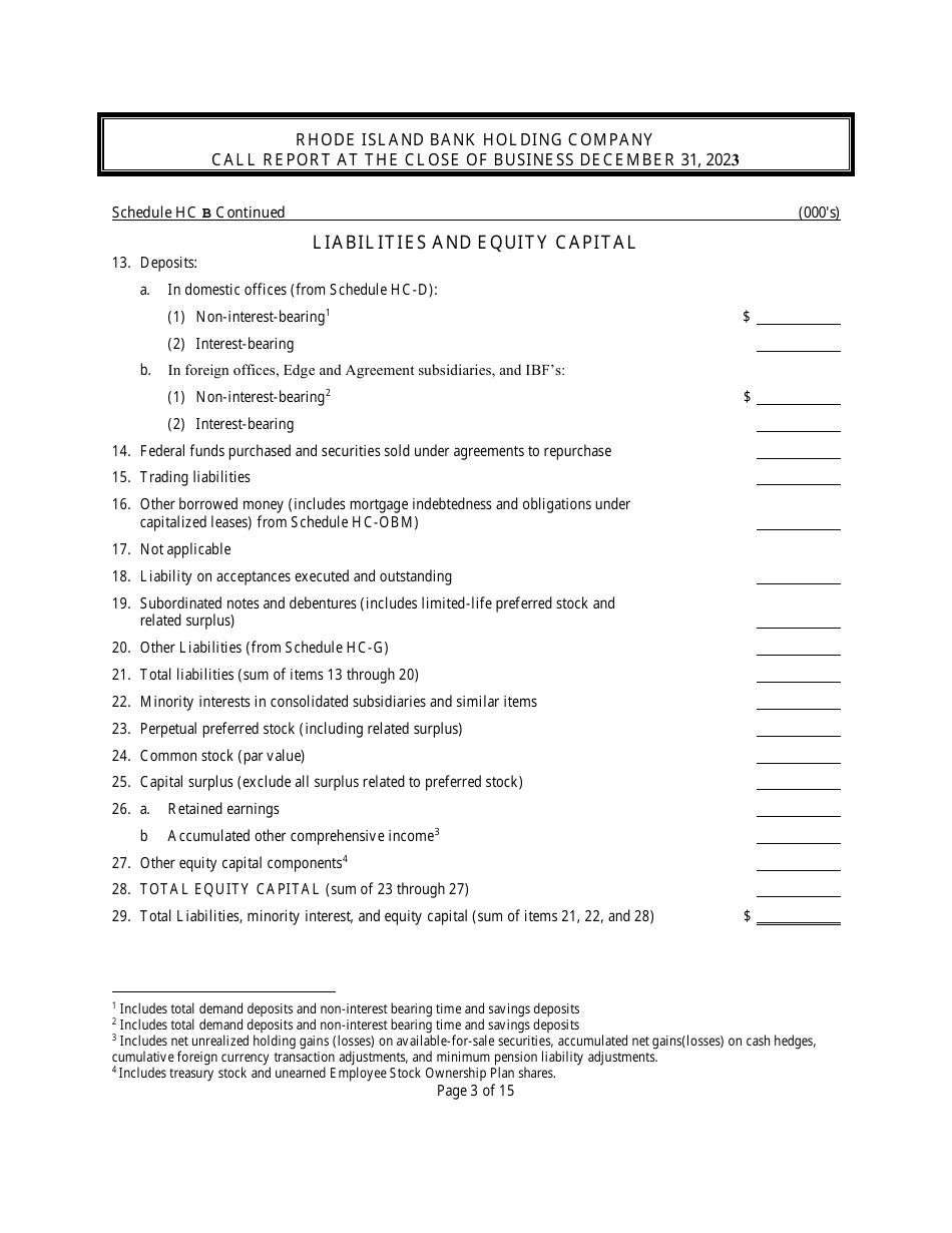 Rhode Island Bank Holding Company Call Report - Rhode Island, Page 3