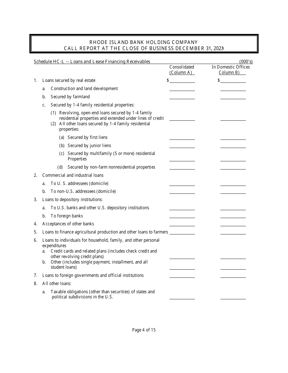 Rhode Island Bank Holding Company Call Report - Rhode Island, Page 4