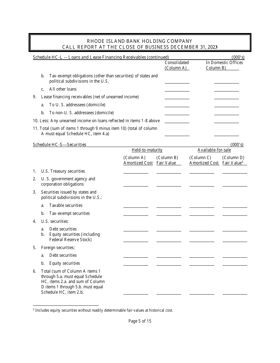Rhode Island Bank Holding Company Call Report - Rhode Island, Page 5