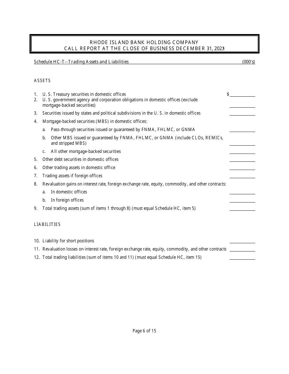 Rhode Island Bank Holding Company Call Report - Rhode Island, Page 6