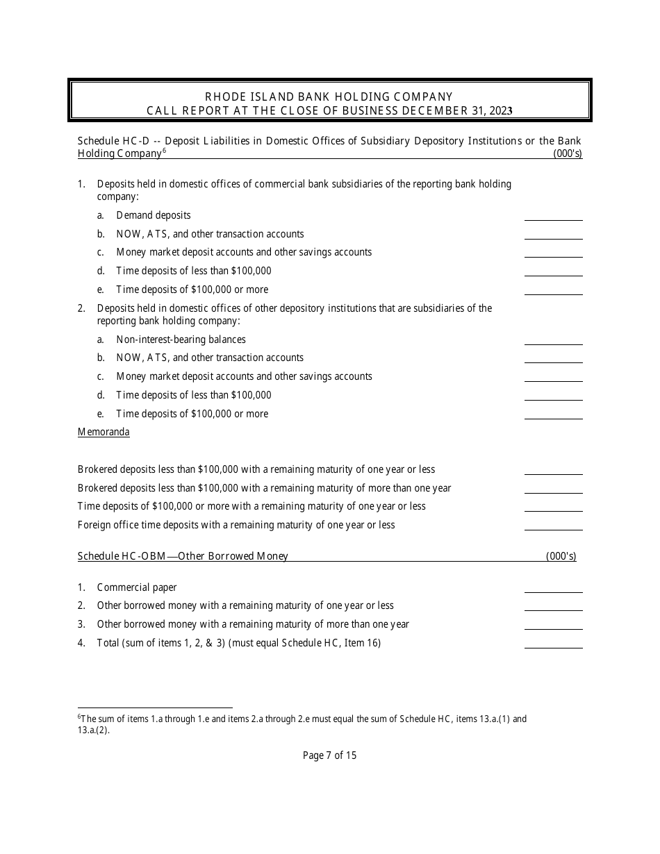 Rhode Island Bank Holding Company Call Report - Rhode Island, Page 7