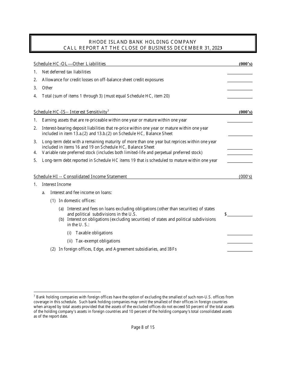 Rhode Island Bank Holding Company Call Report - Rhode Island, Page 8