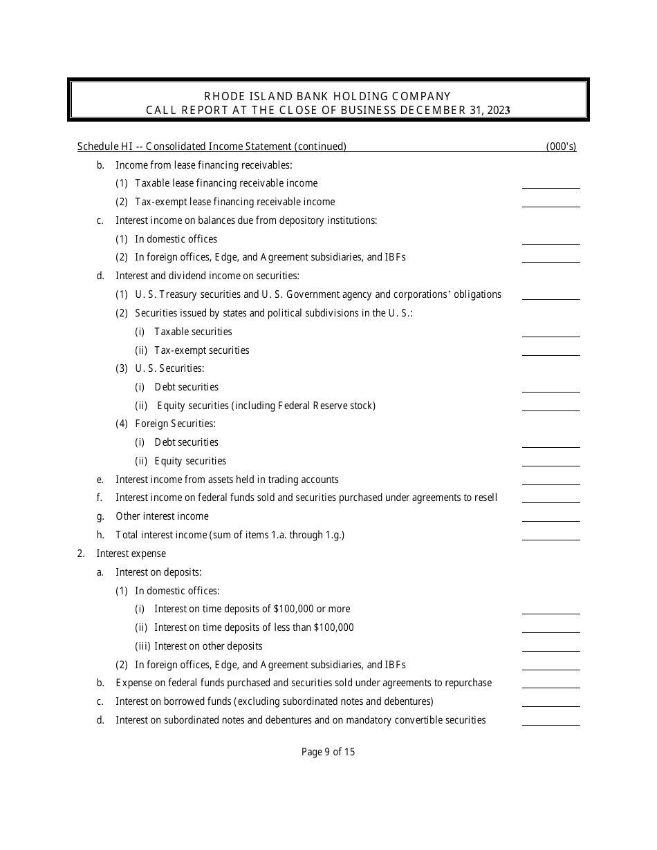 Rhode Island Bank Holding Company Call Report - Rhode Island, Page 9