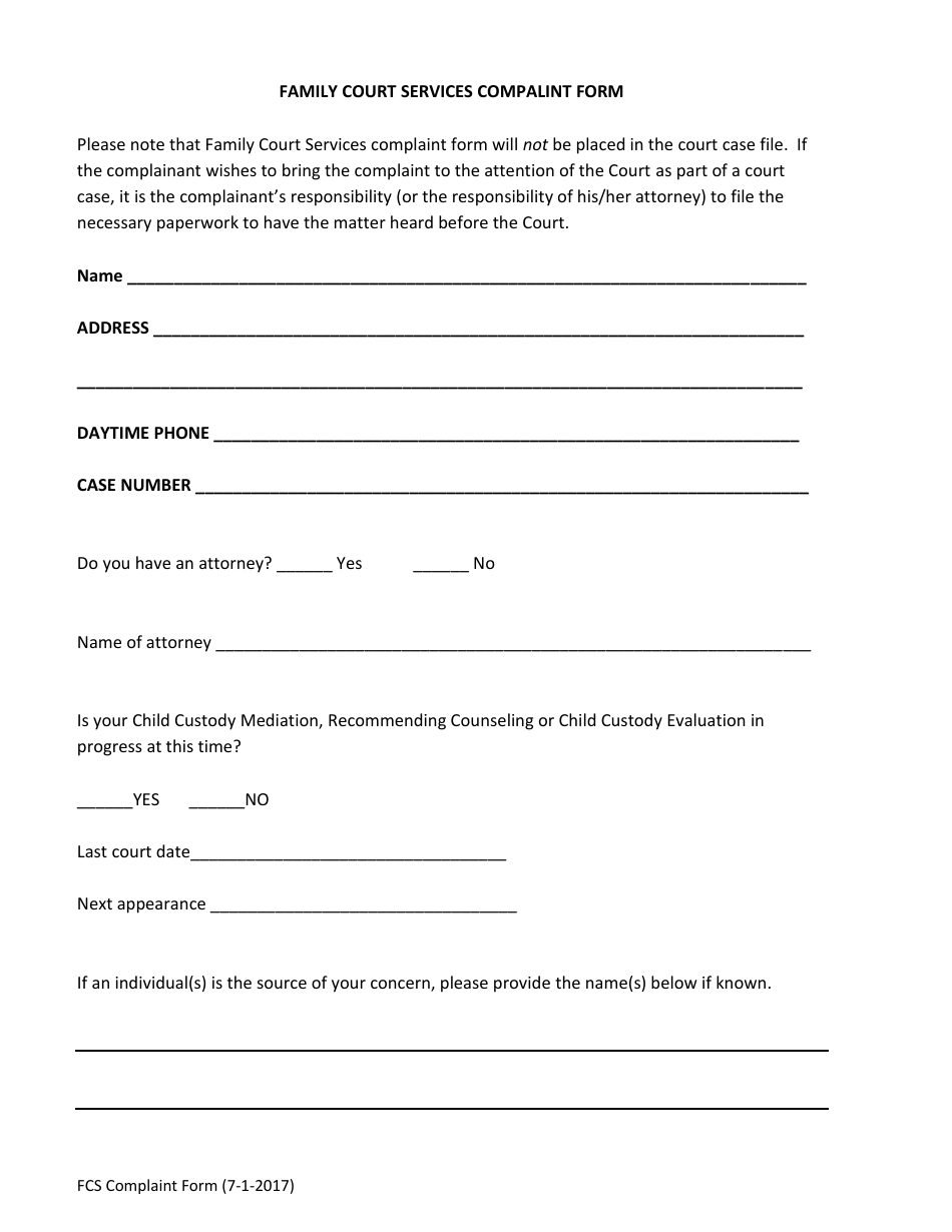 Family Court Services Complaint Form - County of Placer, California, Page 1
